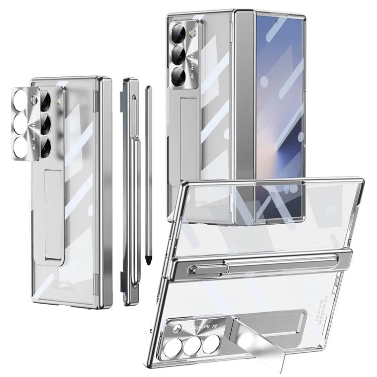 For Samsung Galaxy Z Fold6 5G Case Kickstand Dual Hinge PC Phone Cover with Screen Film and Stylus