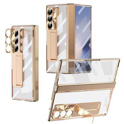 For Samsung Galaxy Z Fold6 5G Case Kickstand Hinge Electroplating PC Cover with Screen Film