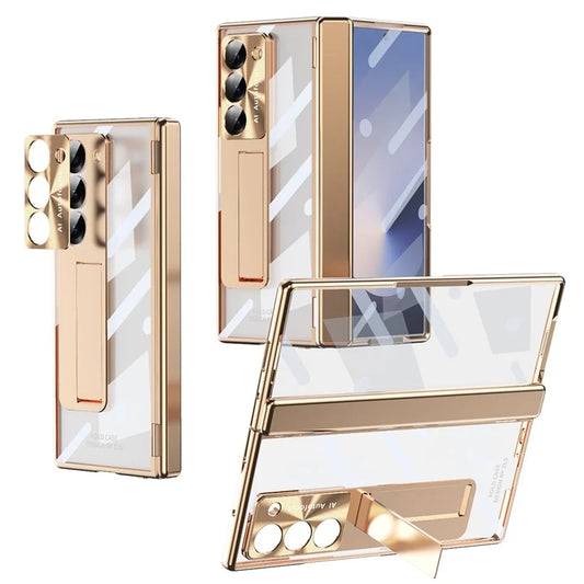 For Samsung Galaxy Z Fold6 5G Case Kickstand Hinge Electroplating PC Cover with Screen Film