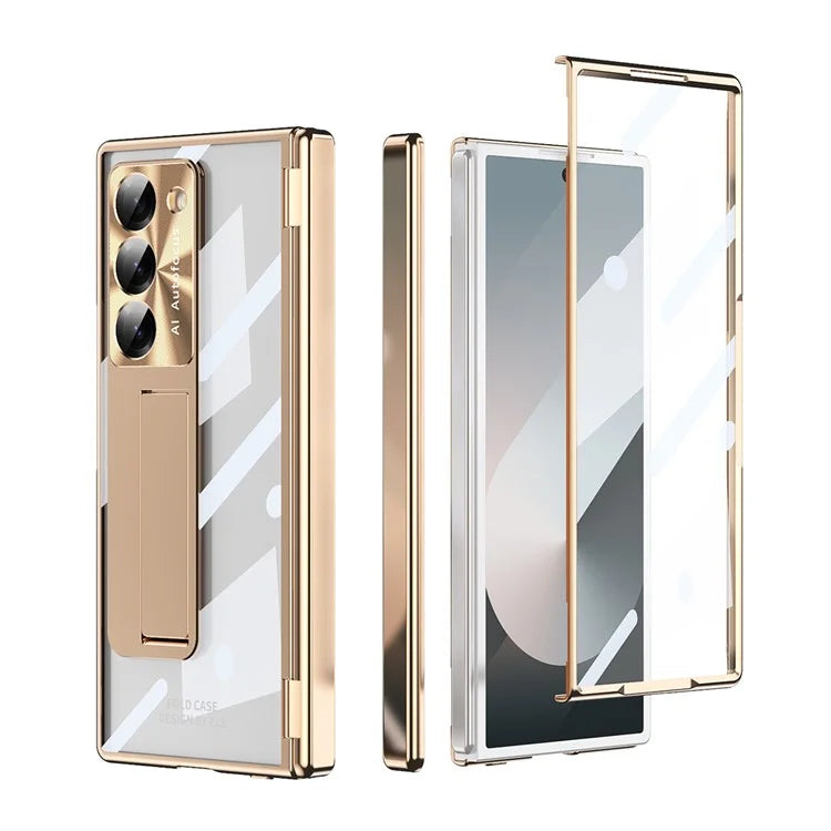 For Samsung Galaxy Z Fold6 5G Case Kickstand Hinge Electroplating PC Cover with Screen Film