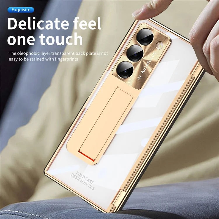 For Samsung Galaxy Z Fold6 5G Case Kickstand Hinge Electroplating PC Cover with Screen Film