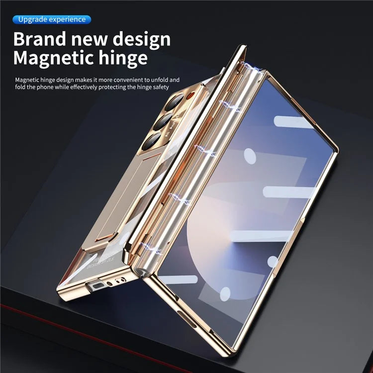 For Samsung Galaxy Z Fold6 5G Case Kickstand Hinge Electroplating PC Cover with Screen Film