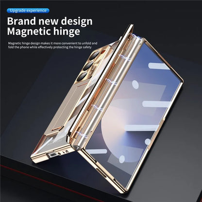 For Samsung Galaxy Z Fold6 5G Case Kickstand Hinge Electroplating PC Cover with Screen Film