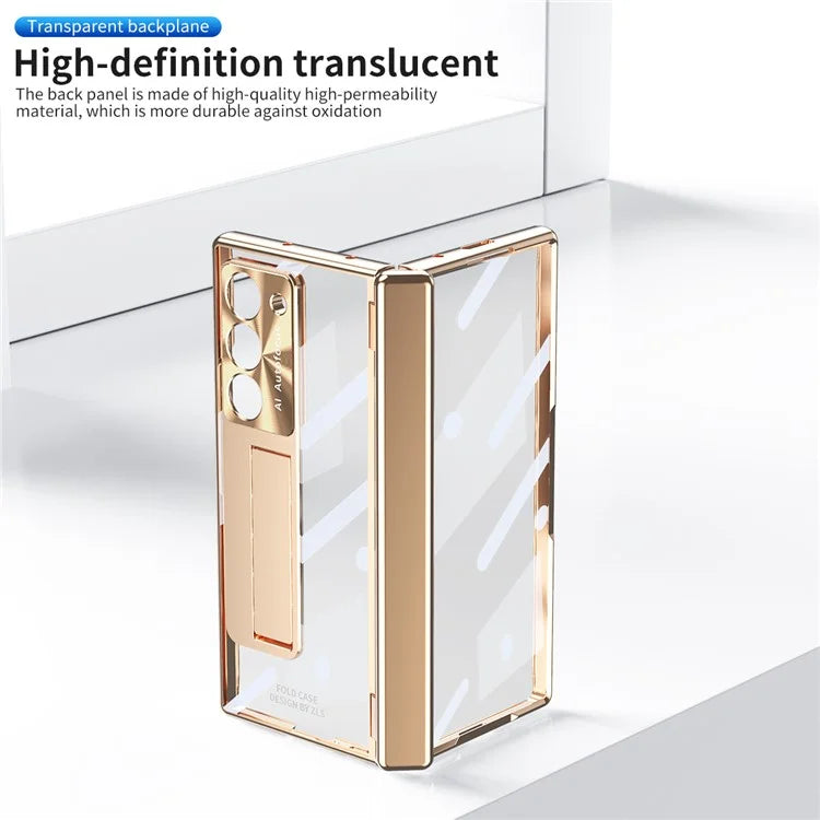 For Samsung Galaxy Z Fold6 5G Case Kickstand Hinge Electroplating PC Cover with Screen Film