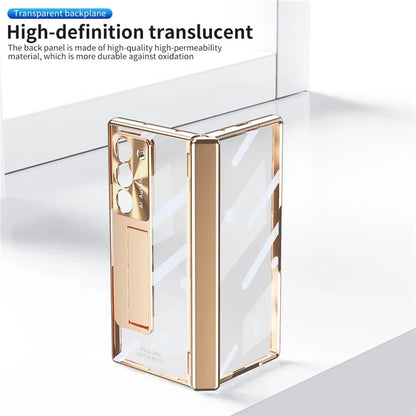 For Samsung Galaxy Z Fold6 5G Case Kickstand Hinge Electroplating PC Cover with Screen Film