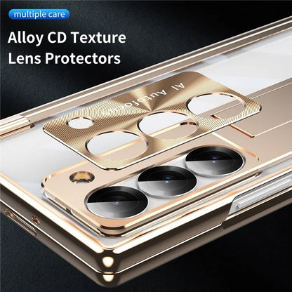 For Samsung Galaxy Z Fold6 5G Case Kickstand Hinge Electroplating PC Cover with Screen Film