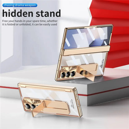 For Samsung Galaxy Z Fold6 5G Case Kickstand Hinge Electroplating PC Cover with Screen Film