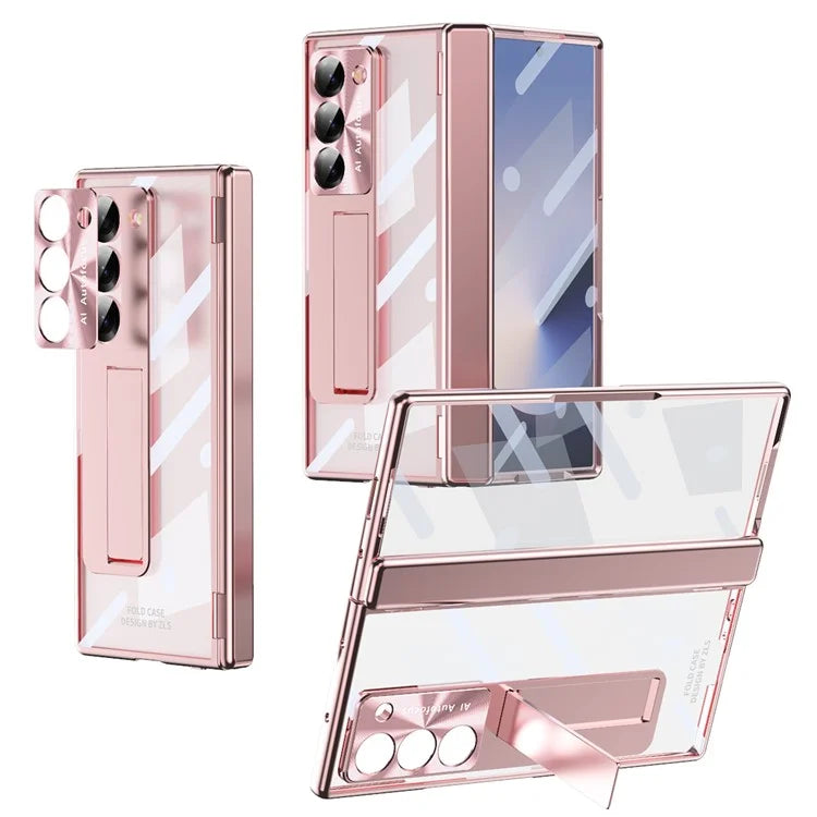 For Samsung Galaxy Z Fold6 5G Case Kickstand Hinge Electroplating PC Cover with Screen Film