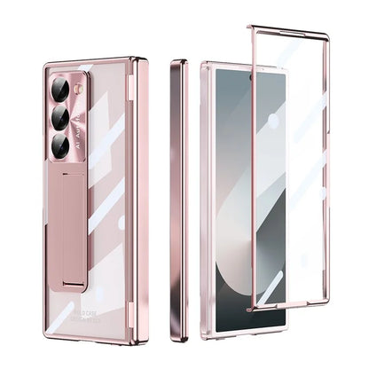 For Samsung Galaxy Z Fold6 5G Case Kickstand Hinge Electroplating PC Cover with Screen Film