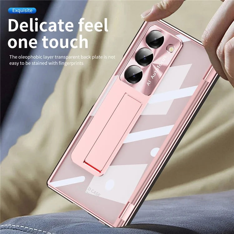 For Samsung Galaxy Z Fold6 5G Case Kickstand Hinge Electroplating PC Cover with Screen Film