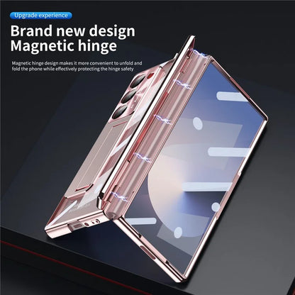 For Samsung Galaxy Z Fold6 5G Case Kickstand Hinge Electroplating PC Cover with Screen Film