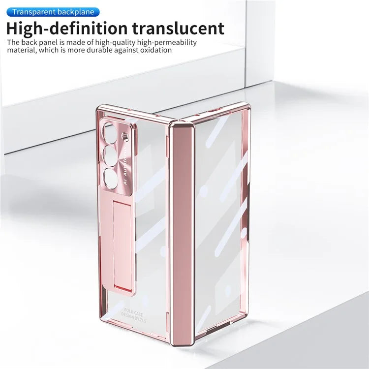 For Samsung Galaxy Z Fold6 5G Case Kickstand Hinge Electroplating PC Cover with Screen Film