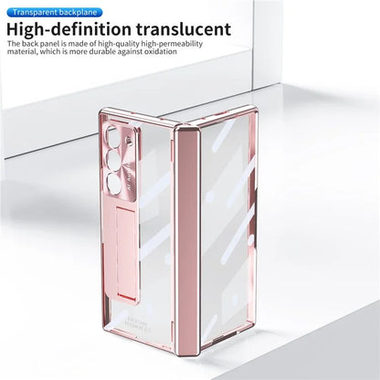 For Samsung Galaxy Z Fold6 5G Case Kickstand Hinge Electroplating PC Cover with Screen Film
