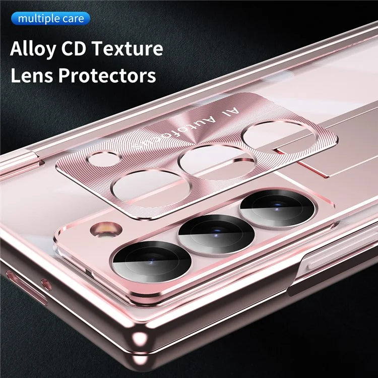 For Samsung Galaxy Z Fold6 5G Case Kickstand Hinge Electroplating PC Cover with Screen Film