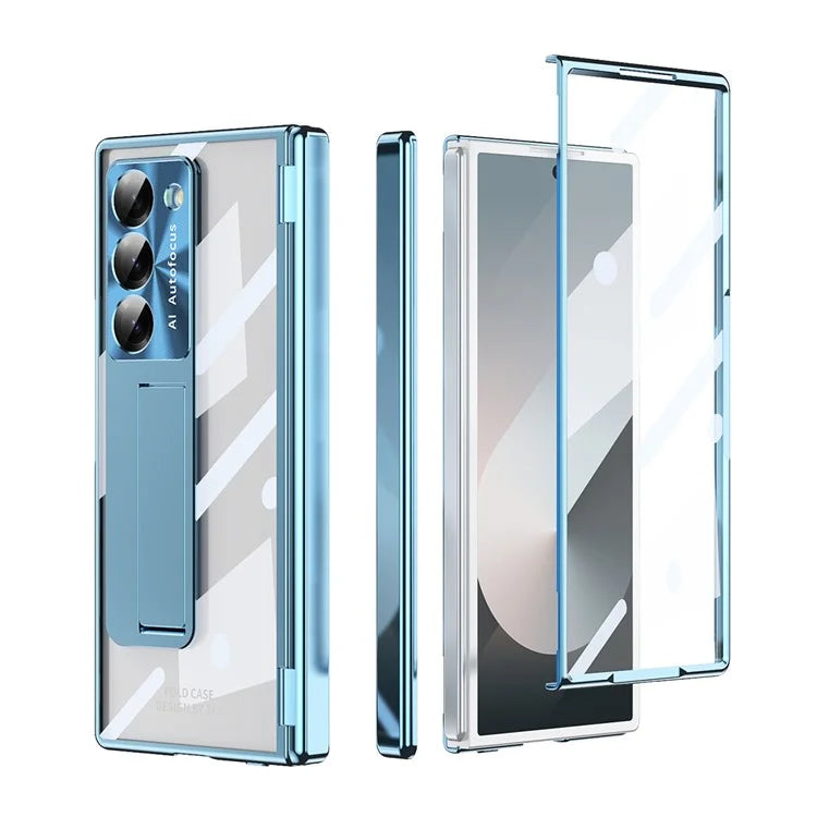 For Samsung Galaxy Z Fold6 5G Case Kickstand Hinge Electroplating PC Cover with Screen Film