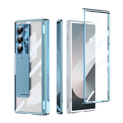For Samsung Galaxy Z Fold6 5G Case Kickstand Hinge Electroplating PC Cover with Screen Film