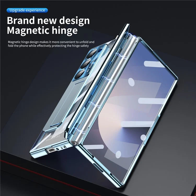 For Samsung Galaxy Z Fold6 5G Case Kickstand Hinge Electroplating PC Cover with Screen Film