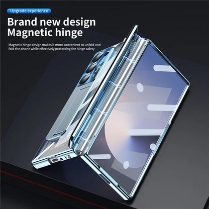 For Samsung Galaxy Z Fold6 5G Case Kickstand Hinge Electroplating PC Cover with Screen Film