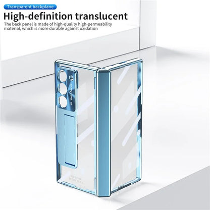 For Samsung Galaxy Z Fold6 5G Case Kickstand Hinge Electroplating PC Cover with Screen Film