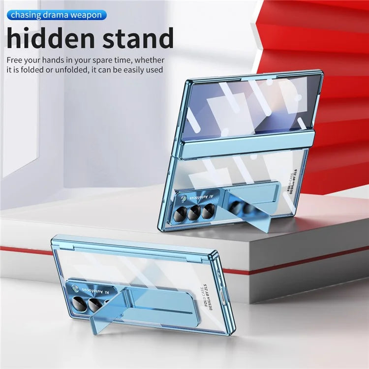 For Samsung Galaxy Z Fold6 5G Case Kickstand Hinge Electroplating PC Cover with Screen Film