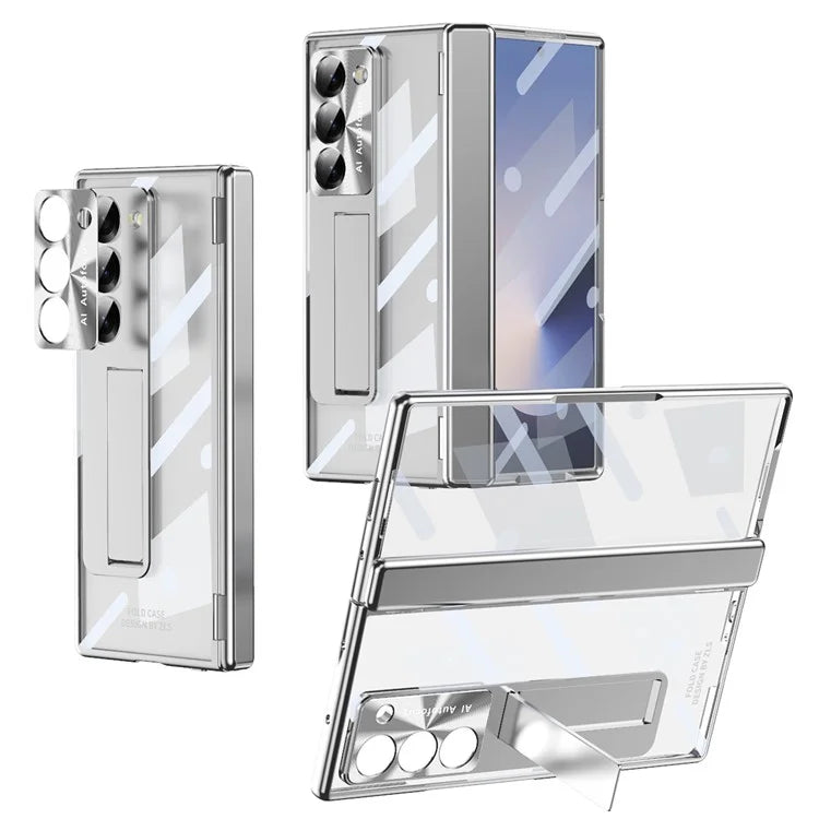 For Samsung Galaxy Z Fold6 5G Case Kickstand Hinge Electroplating PC Cover with Screen Film