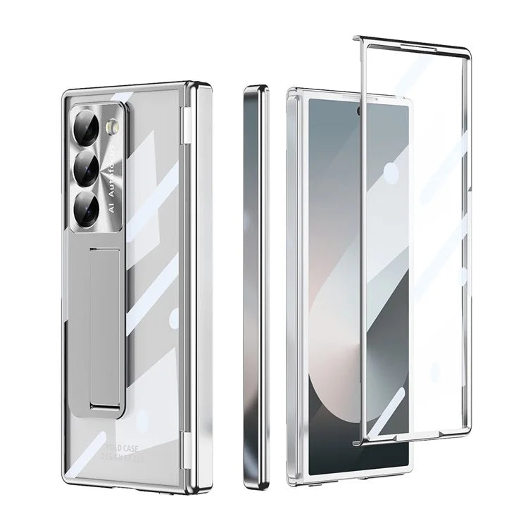 For Samsung Galaxy Z Fold6 5G Case Kickstand Hinge Electroplating PC Cover with Screen Film