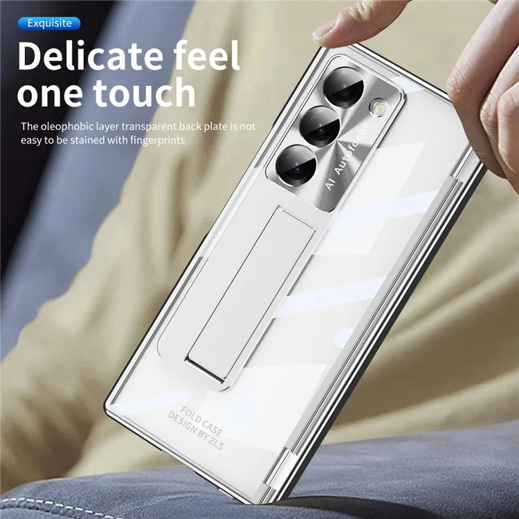 For Samsung Galaxy Z Fold6 5G Case Kickstand Hinge Electroplating PC Cover with Screen Film