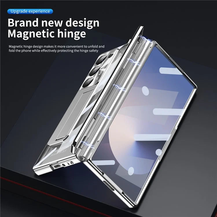 For Samsung Galaxy Z Fold6 5G Case Kickstand Hinge Electroplating PC Cover with Screen Film