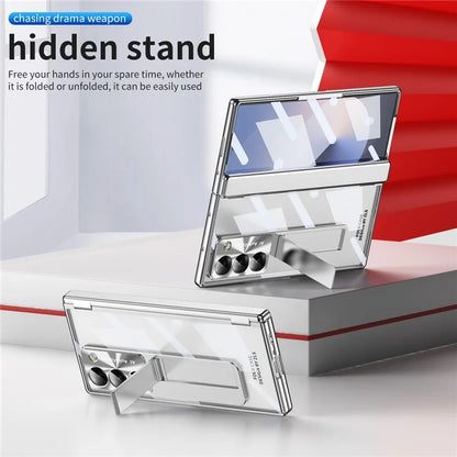 For Samsung Galaxy Z Fold6 5G Case Kickstand Hinge Electroplating PC Cover with Screen Film
