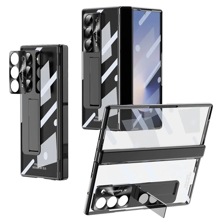 For Samsung Galaxy Z Fold6 5G Case Kickstand Hinge Electroplating PC Cover with Screen Film