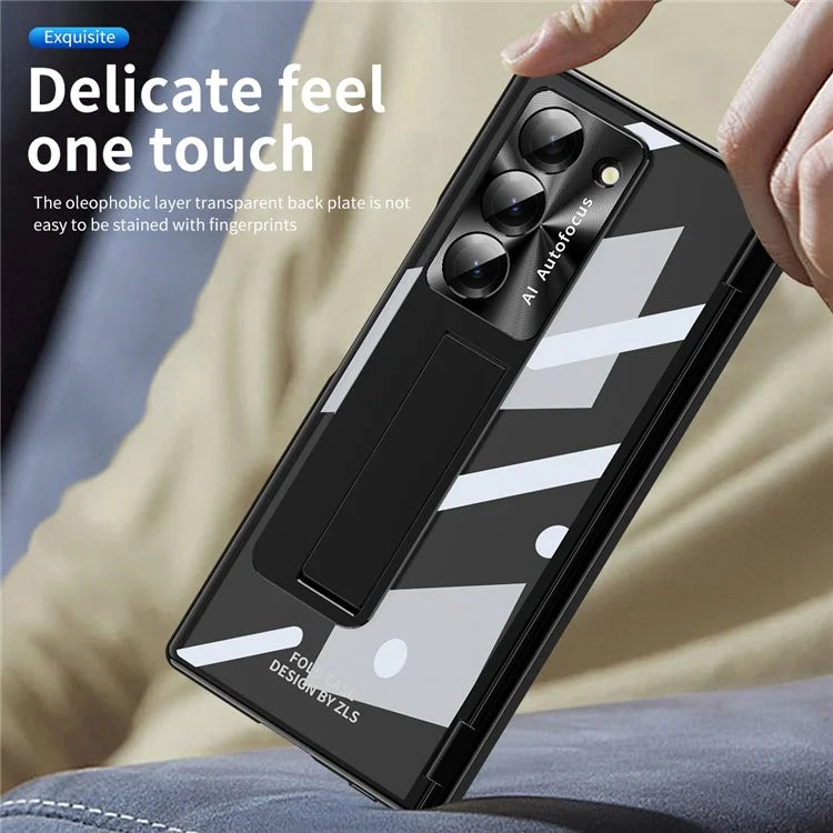 For Samsung Galaxy Z Fold6 5G Case Kickstand Hinge Electroplating PC Cover with Screen Film