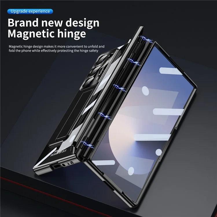 For Samsung Galaxy Z Fold6 5G Case Kickstand Hinge Electroplating PC Cover with Screen Film