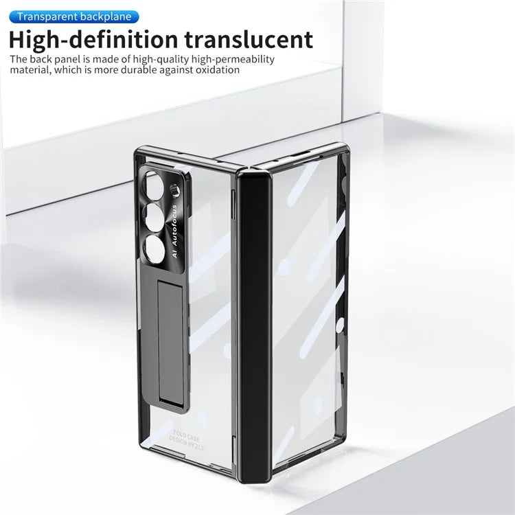 For Samsung Galaxy Z Fold6 5G Case Kickstand Hinge Electroplating PC Cover with Screen Film