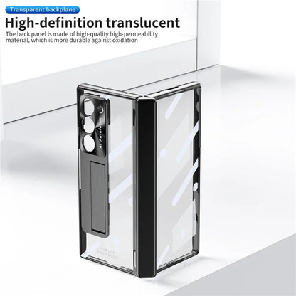 For Samsung Galaxy Z Fold6 5G Case Kickstand Hinge Electroplating PC Cover with Screen Film