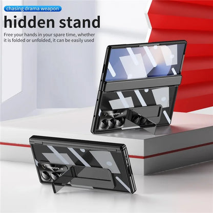 For Samsung Galaxy Z Fold6 5G Case Kickstand Hinge Electroplating PC Cover with Screen Film