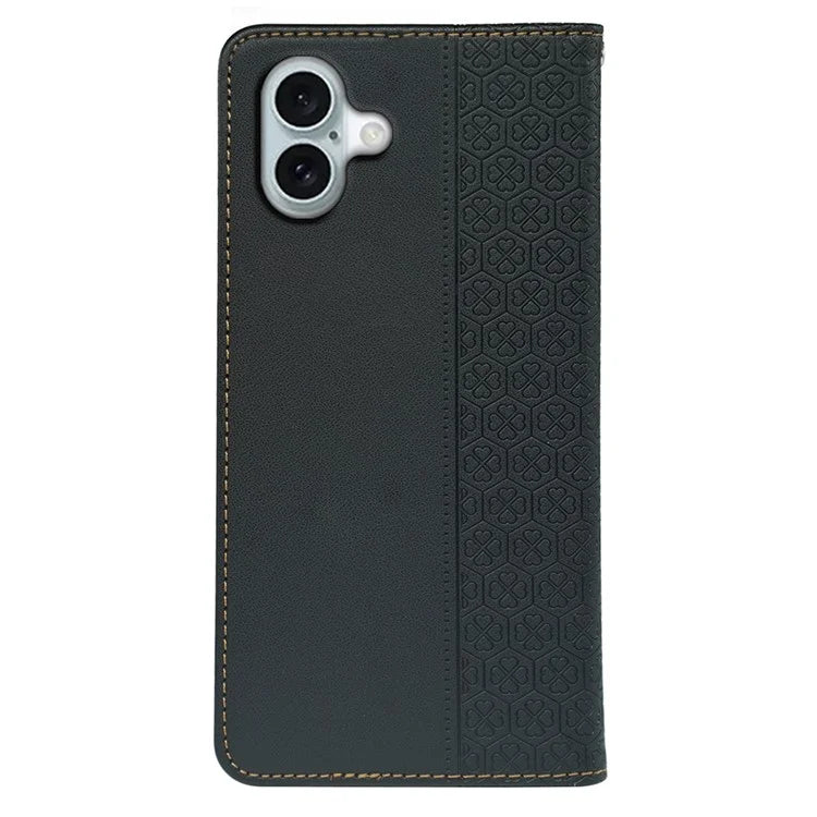 For iPhone 16 Plus Case Four-Leaf Clover Leather Flip Phone Cover Stand Wallet