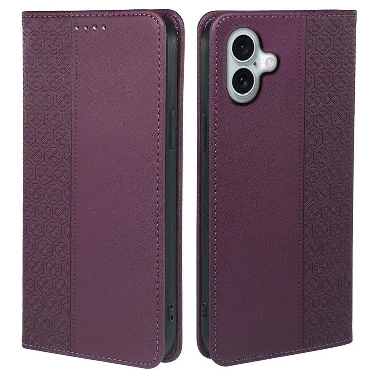 For iPhone 16 Plus Case Four-Leaf Clover Leather Flip Phone Cover Stand Wallet