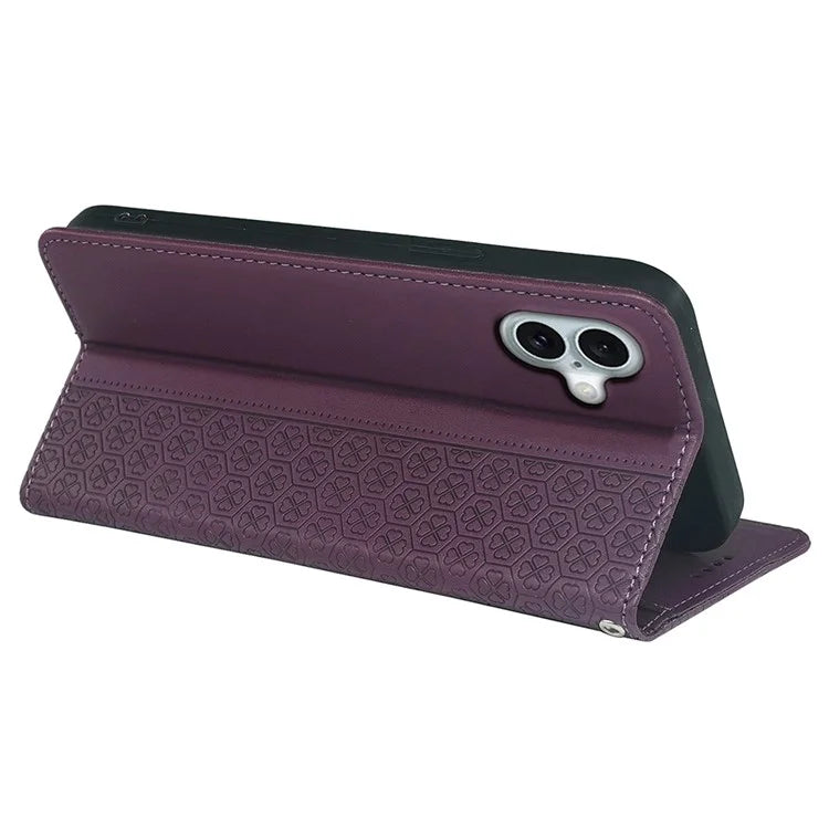 For iPhone 16 Plus Case Four-Leaf Clover Leather Flip Phone Cover Stand Wallet