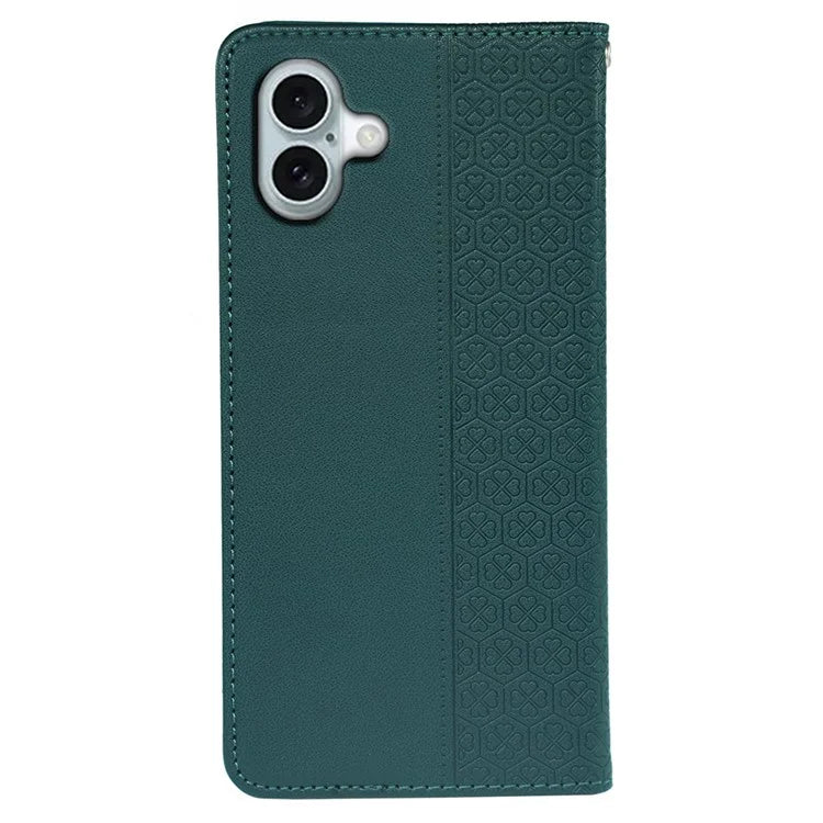 For iPhone 16 Plus Case Four-Leaf Clover Leather Flip Phone Cover Stand Wallet