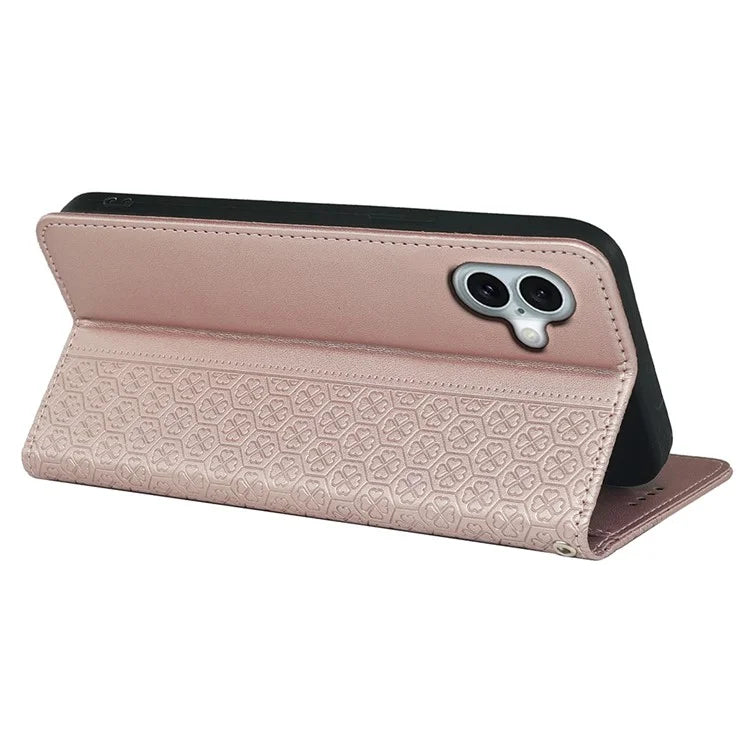 For iPhone 16 Plus Case Four-Leaf Clover Leather Flip Phone Cover Stand Wallet