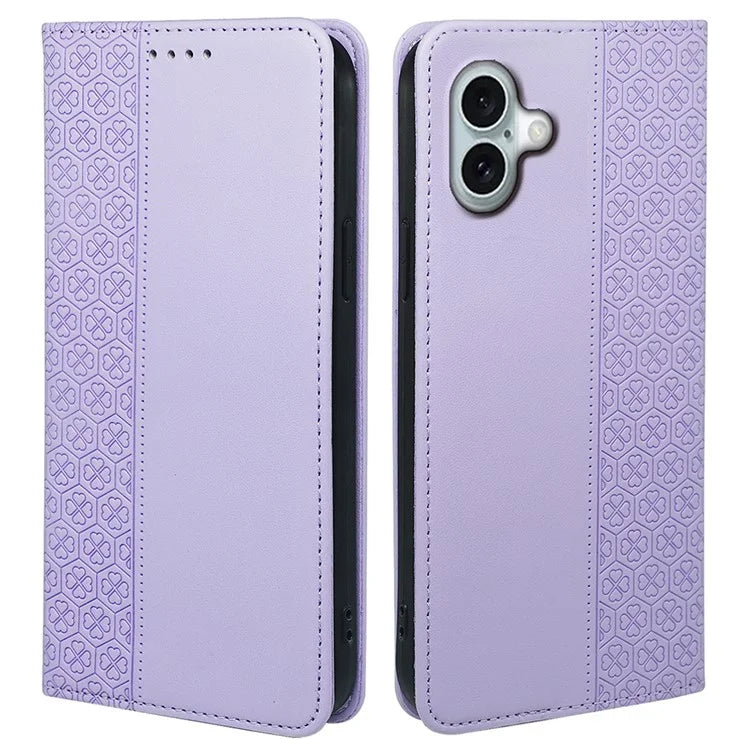 For iPhone 16 Plus Case Four-Leaf Clover Leather Flip Phone Cover Stand Wallet