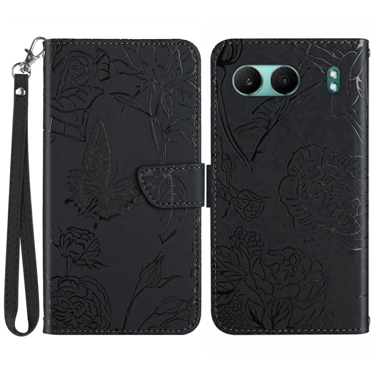 HT03 For OnePlus Nord 4 Phone Case Butterfly Flower Imprint Leather Cover with Strap