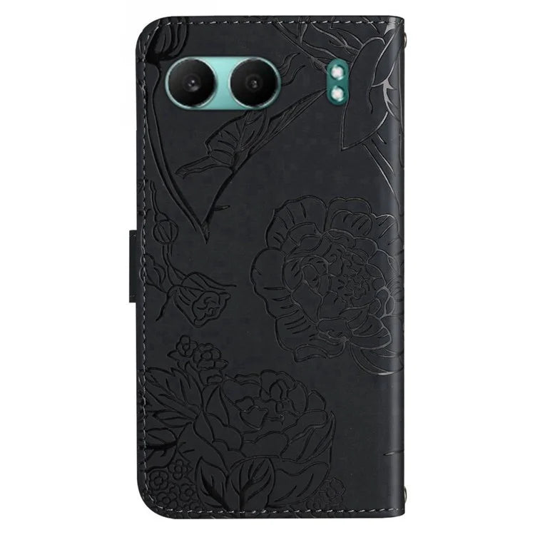 HT03 For OnePlus Nord 4 Phone Case Butterfly Flower Imprint Leather Cover with Strap