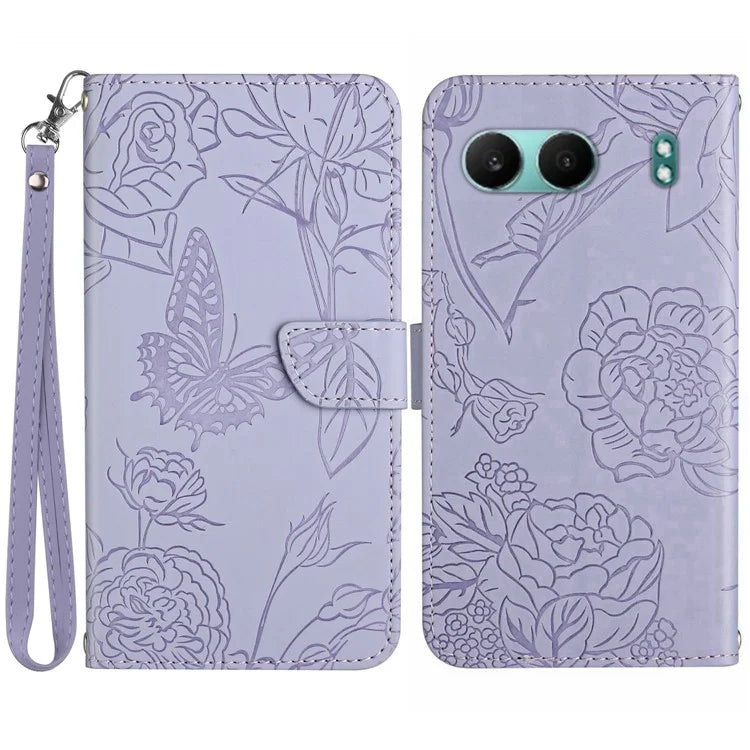 HT03 For OnePlus Nord 4 Phone Case Butterfly Flower Imprint Leather Cover with Strap