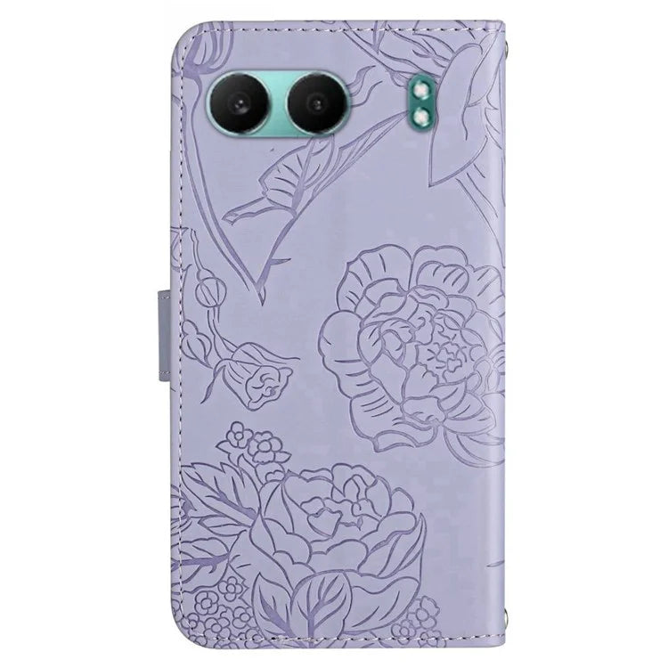 HT03 For OnePlus Nord 4 Phone Case Butterfly Flower Imprint Leather Cover with Strap