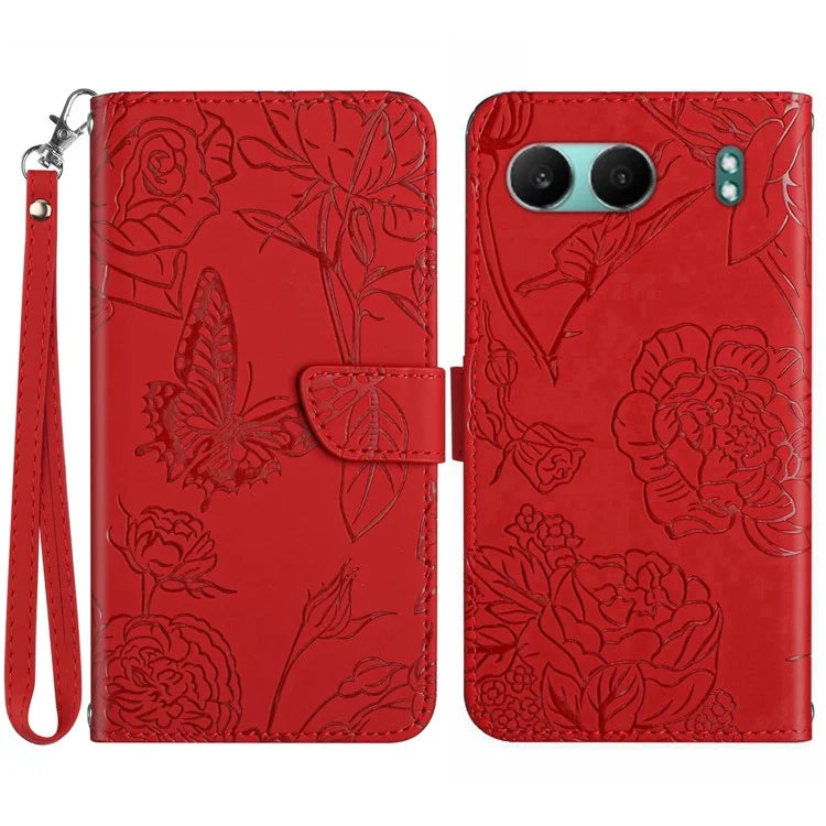HT03 For OnePlus Nord 4 Phone Case Butterfly Flower Imprint Leather Cover with Strap
