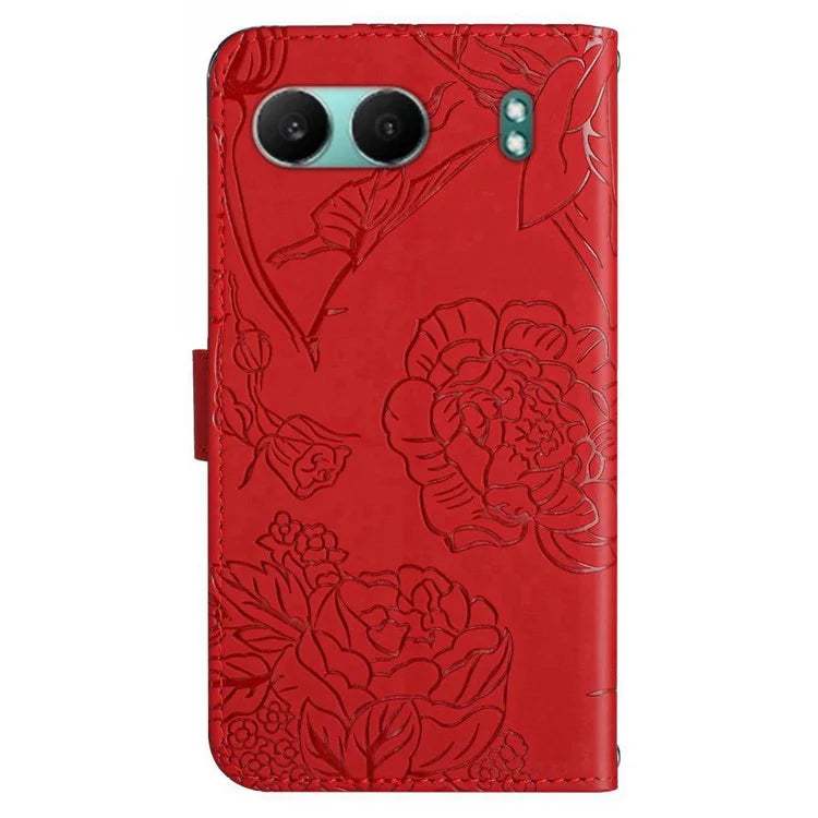 HT03 For OnePlus Nord 4 Phone Case Butterfly Flower Imprint Leather Cover with Strap