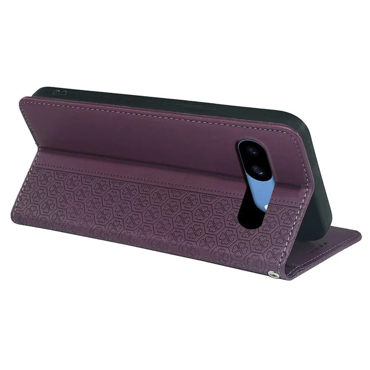 For Google Pixel 8a Case Four-Leaf Clover Leather Flip Phone Cover Stand Wallet