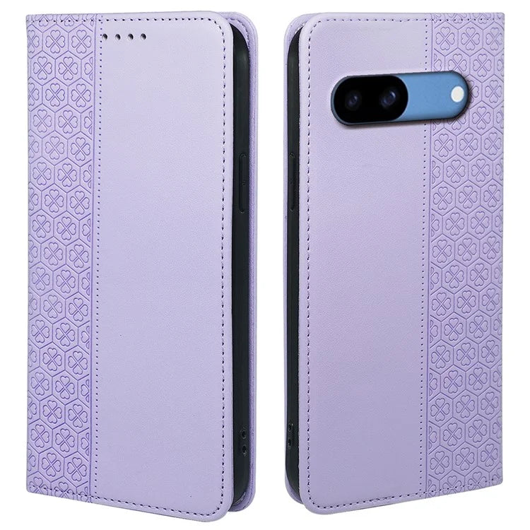 For Google Pixel 8a Case Four-Leaf Clover Leather Flip Phone Cover Stand Wallet