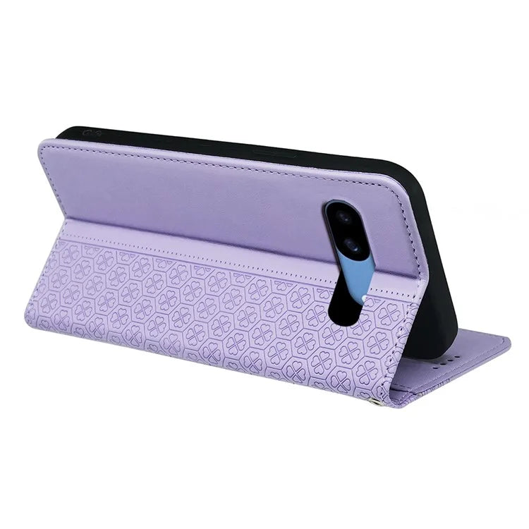 For Google Pixel 8a Case Four-Leaf Clover Leather Flip Phone Cover Stand Wallet